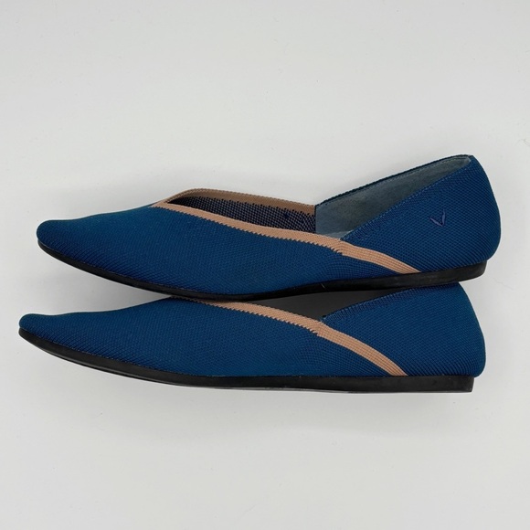 Vivaia Pointed-Toe V-Cut Flats 40 9 Marine Blue Tan - Picture 6 of 10